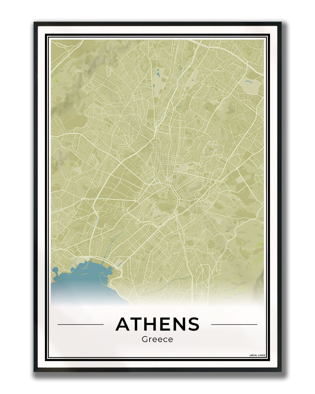 Athene Stadskaart – Poster - Moss ingelijst