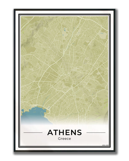 Athene Stadskaart – Poster - Moss ingelijst