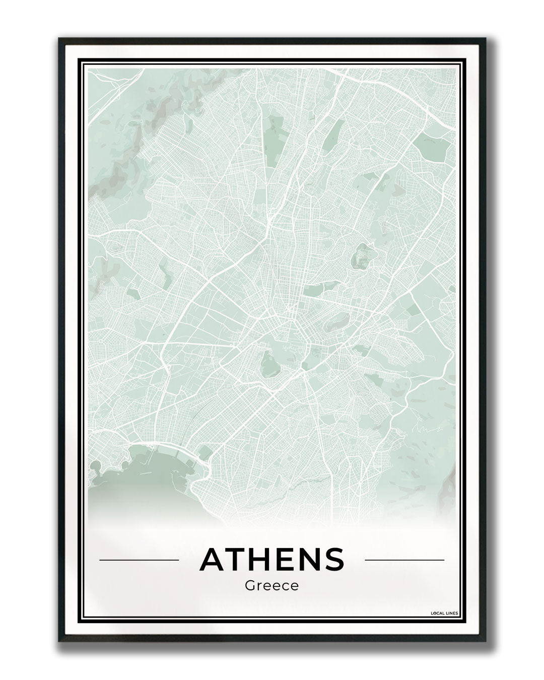 Athene Stadskaart – Poster - Sage ingelijst