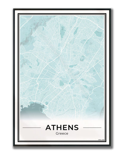 Athene Stadskaart – Poster - Sky ingelijst