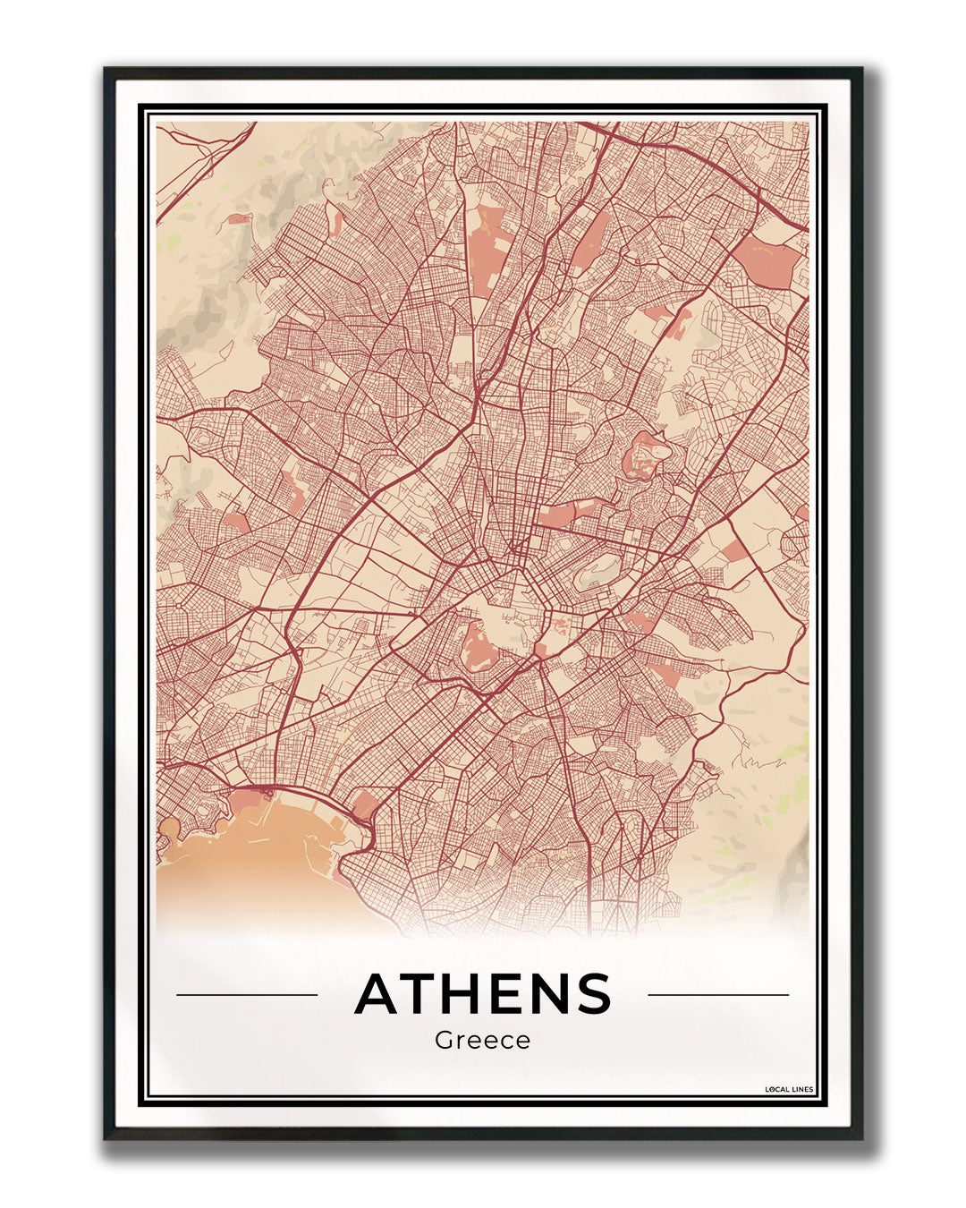 Athene Stadskaart – Poster - Terracotta ingelijst
