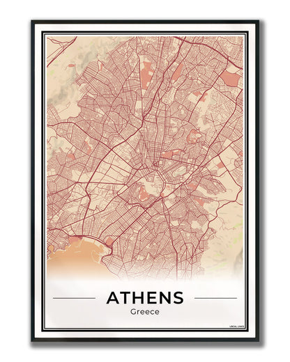 Athene Stadskaart – Poster - Terracotta ingelijst