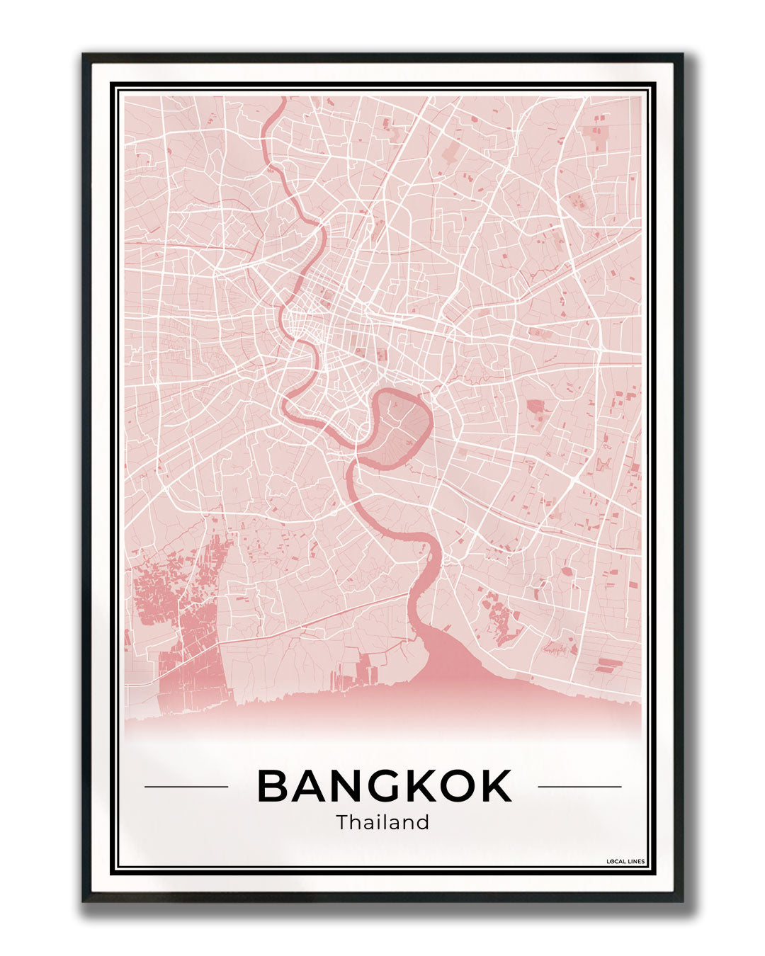 Bangkok Stadskaart – Poster - Blush ingelijst