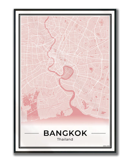 Bangkok Stadskaart – Poster - Blush ingelijst