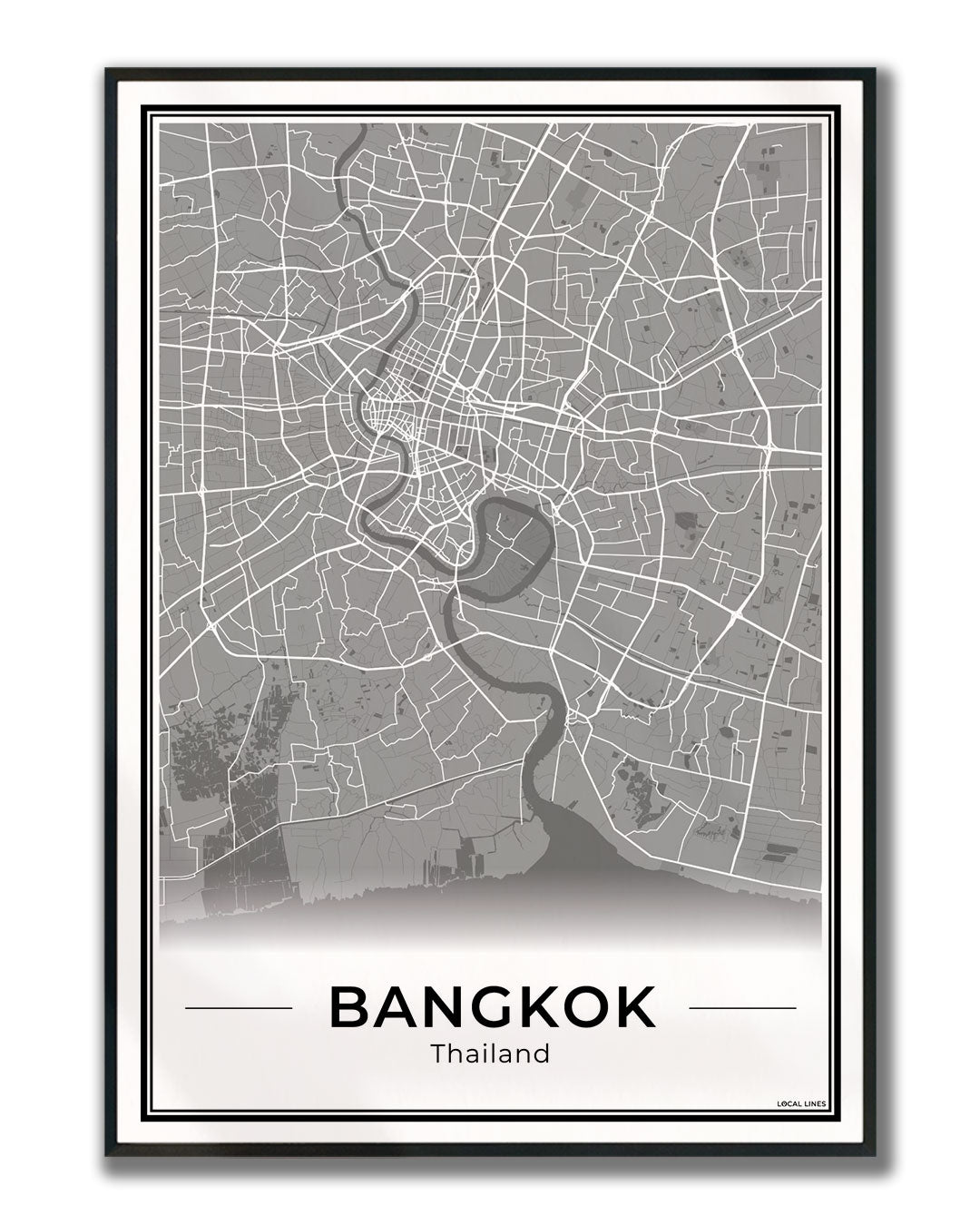 Bangkok Stadskaart – Poster - Dark ingelijst