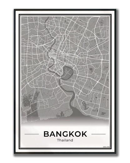 Bangkok Stadskaart – Poster - Dark ingelijst
