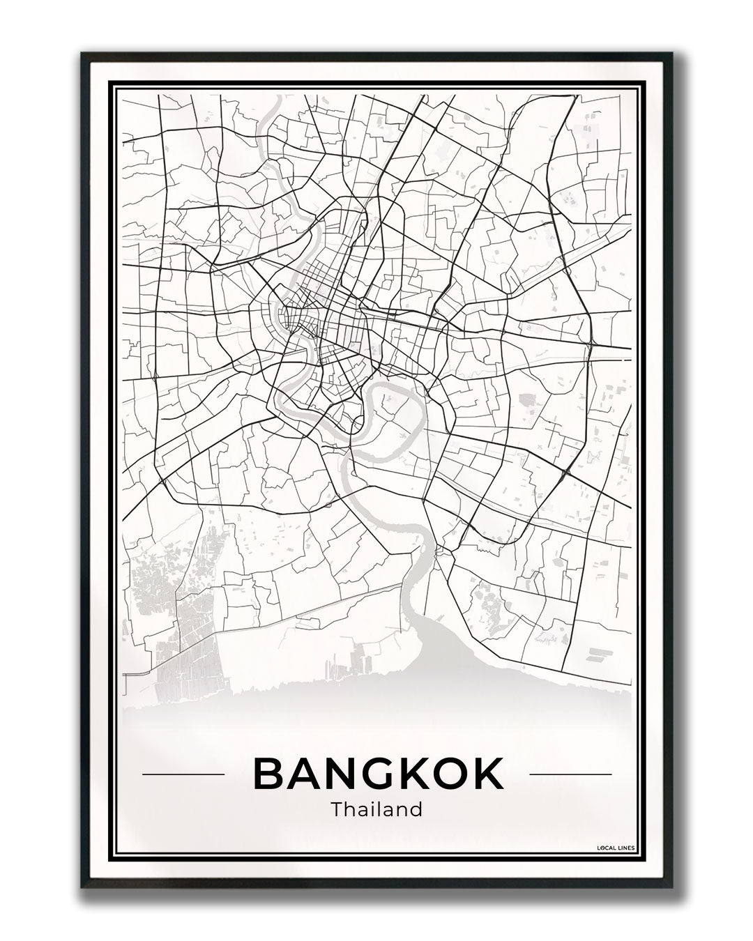 Bangkok Stadskaart – Poster - Light ingelijst