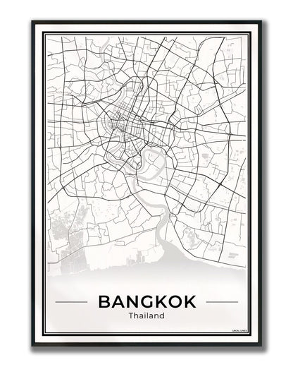 Bangkok Stadskaart – Poster - Light ingelijst