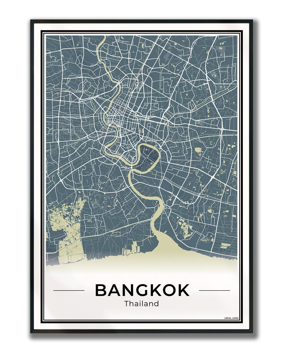 Bangkok Stadskaart – Poster - Midnight ingelijst