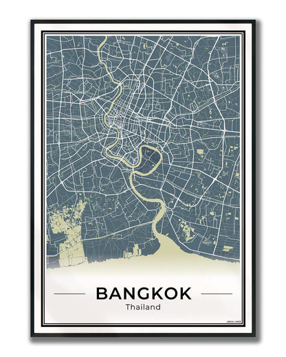 Bangkok Stadskaart – Poster - Midnight ingelijst