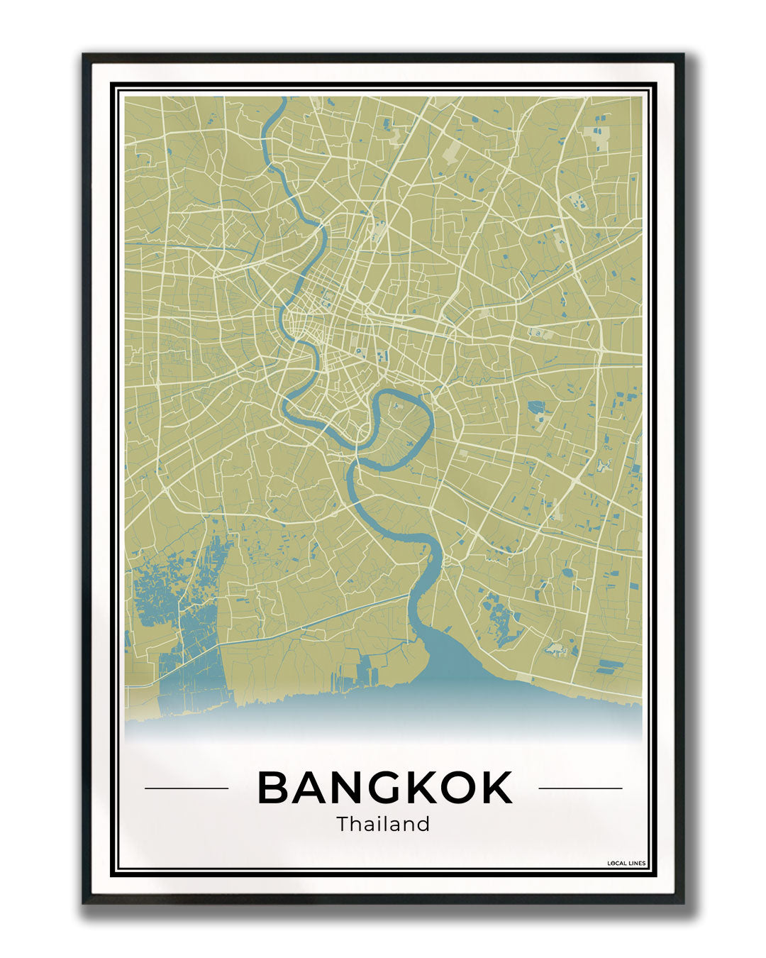 Bangkok Stadskaart – Poster - Moss ingelijst