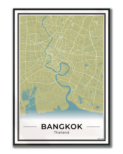 Bangkok Stadskaart – Poster - Moss ingelijst