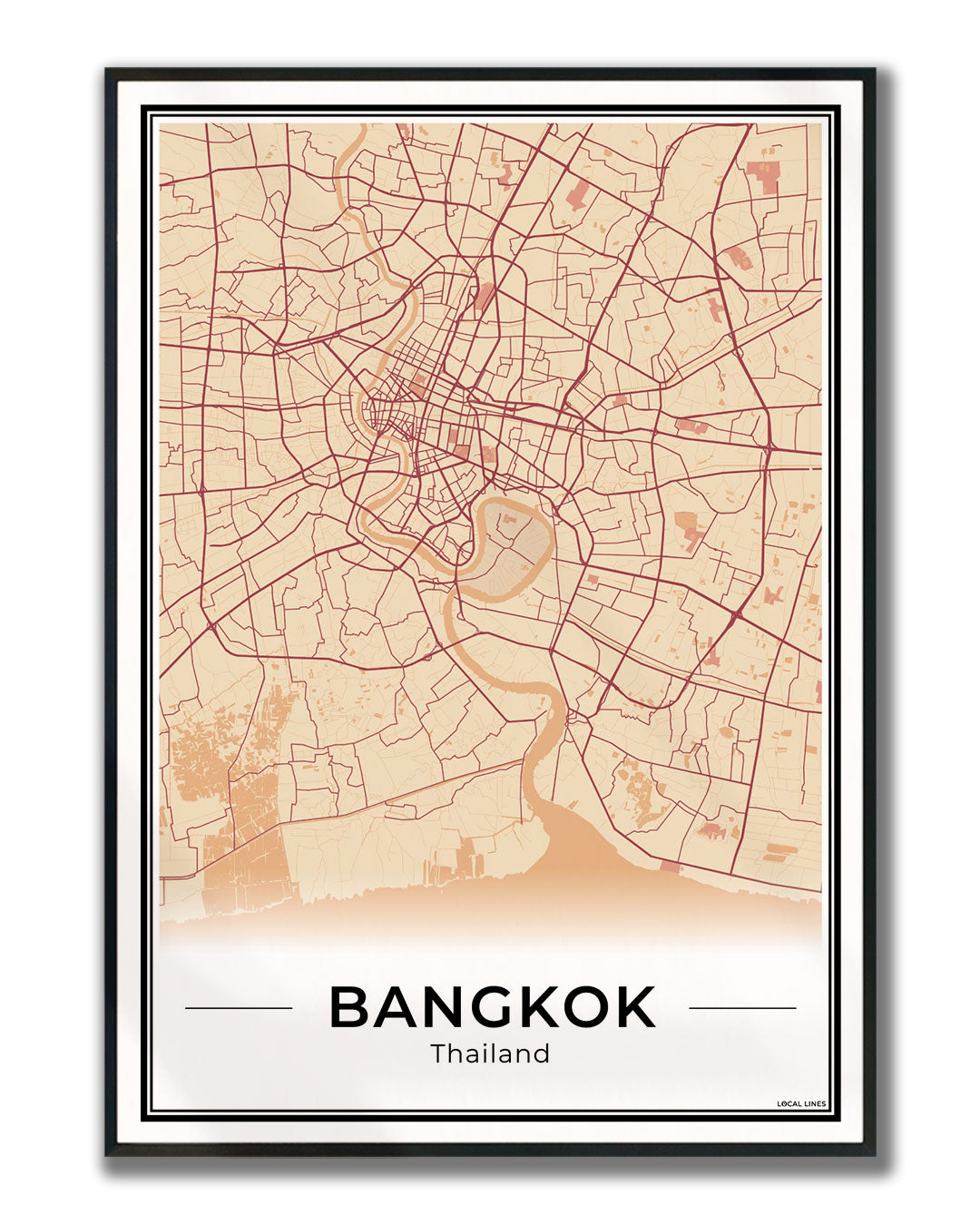 Bangkok Stadskaart – Poster - Terracotta ingelijst