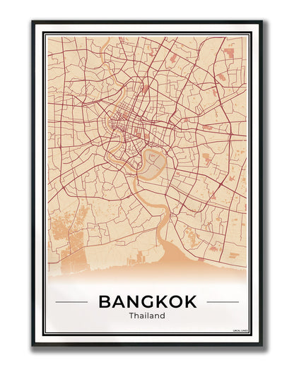 Bangkok Stadskaart – Poster - Terracotta ingelijst