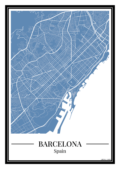 Barcelona stadskaart poster - Blauw