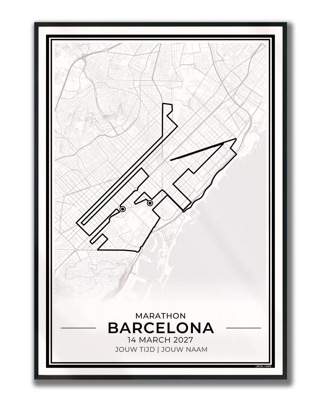 Marathon Barcelona poster in lijst - hardloopcadeau