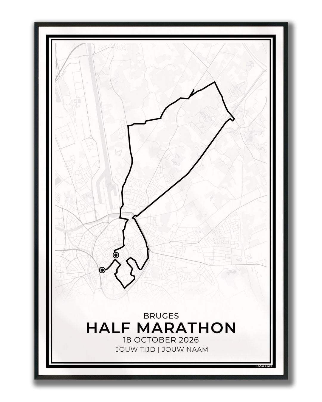 Halve marathon Brugge poster in lijst - cadeau voor hardloper