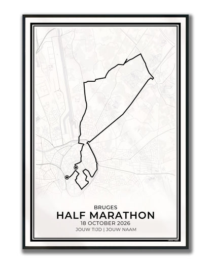Halve marathon Brugge poster in lijst - cadeau voor hardloper