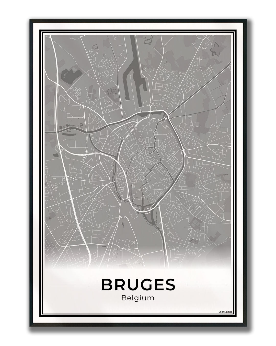Brugge Stadskaart – Poster - Dark ingelijst