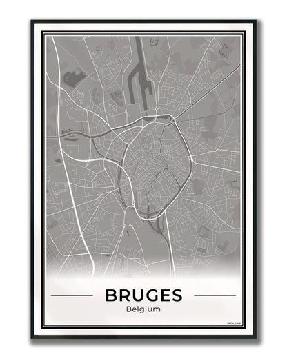 Brugge Stadskaart – Poster - Dark ingelijst
