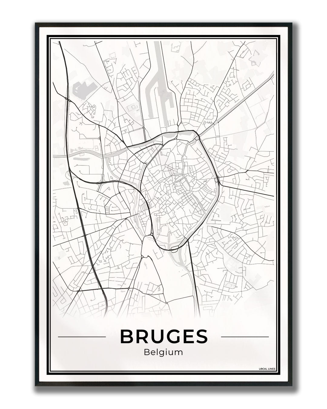 Brugge Stadskaart – Poster - Light ingelijst