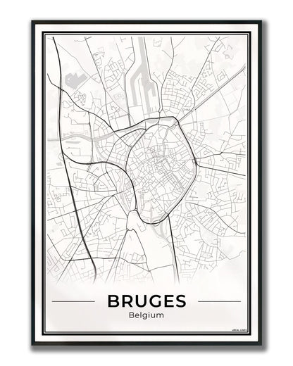 Brugge Stadskaart – Poster - Light ingelijst