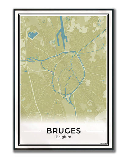 Brugge Stadskaart – Poster - Moss ingelijst