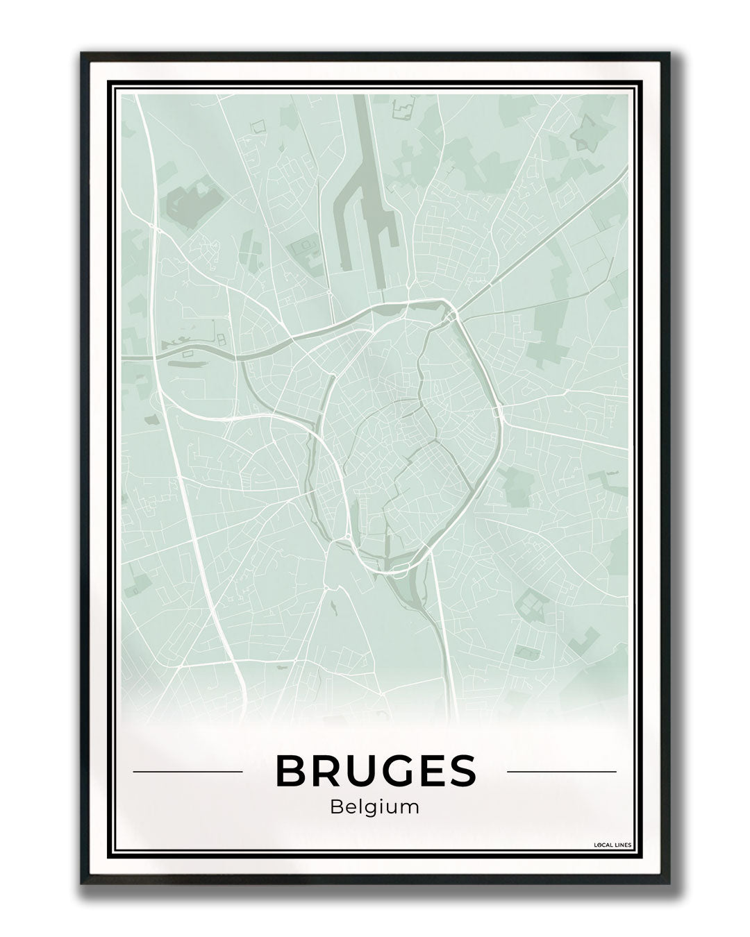 Brugge Stadskaart – Poster - Sage ingelijst