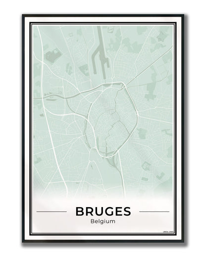 Brugge Stadskaart – Poster - Sage ingelijst
