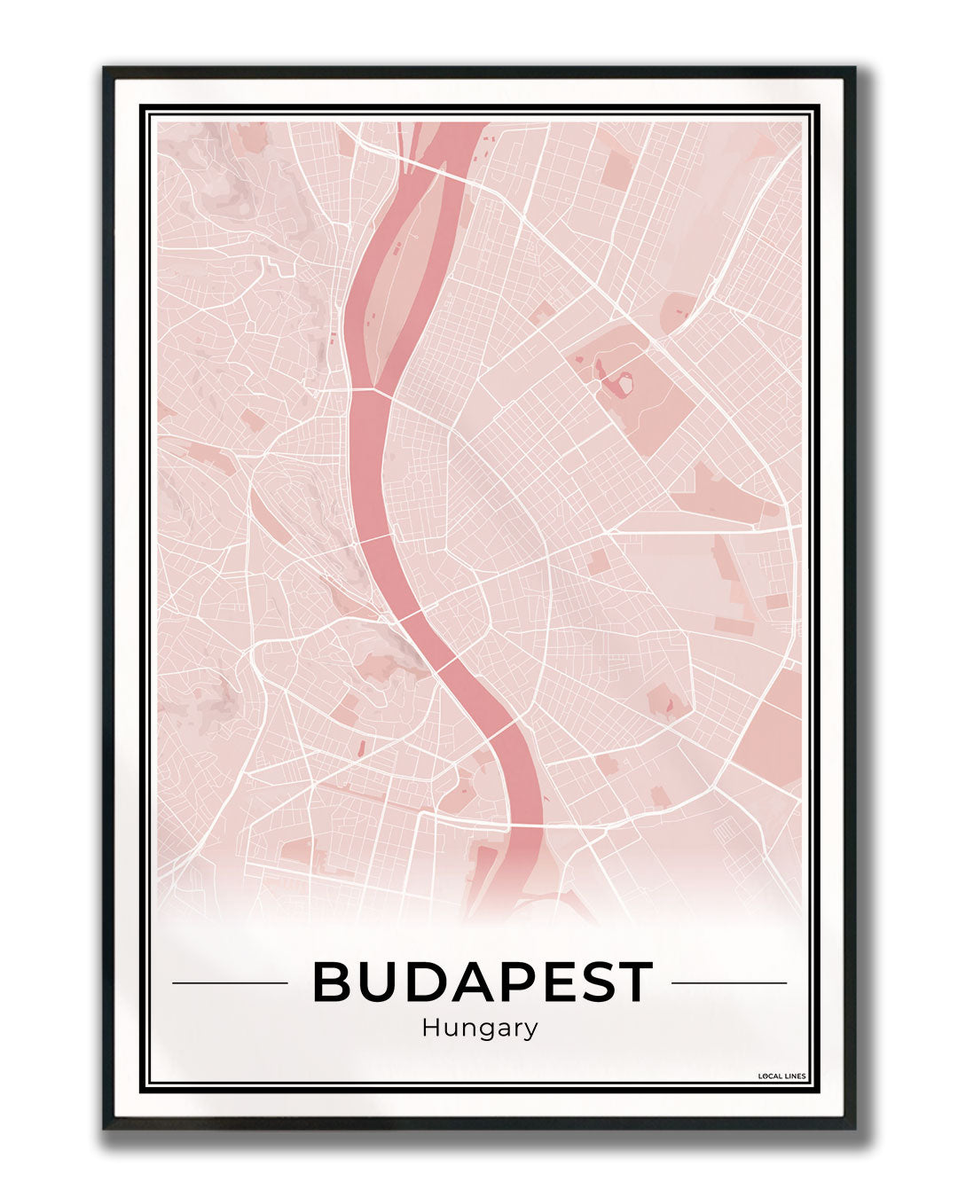 Boedapest Stadskaart – Poster - Blush ingelijst