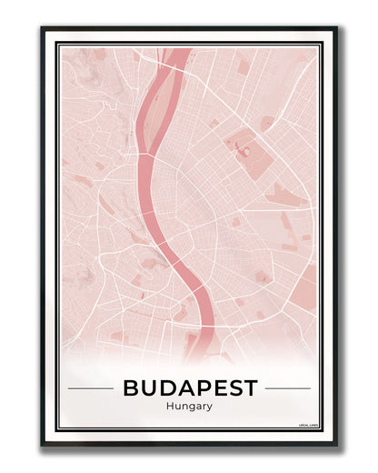 Boedapest Stadskaart – Poster - Blush ingelijst