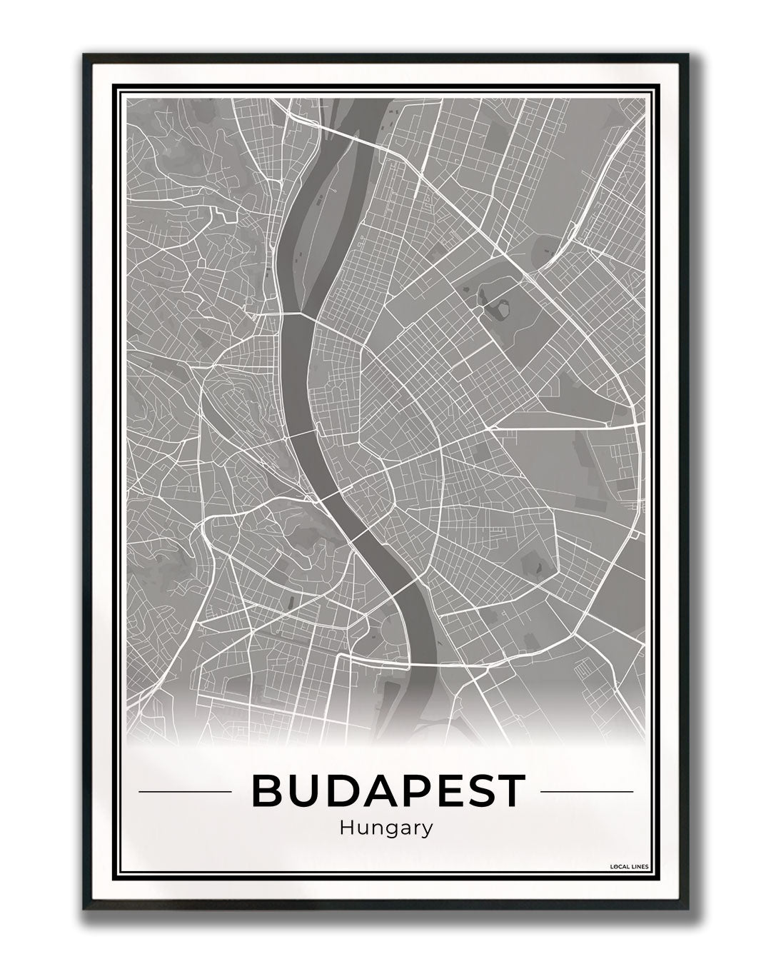 Boedapest Stadskaart – Poster - Dark ingelijst