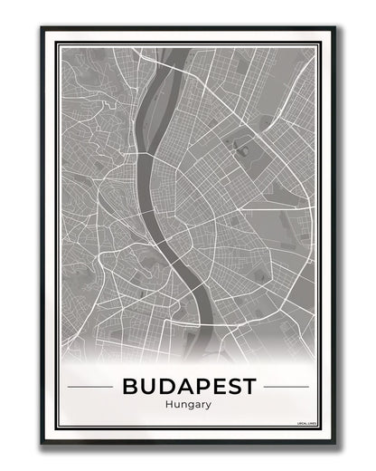 Boedapest Stadskaart – Poster - Dark ingelijst