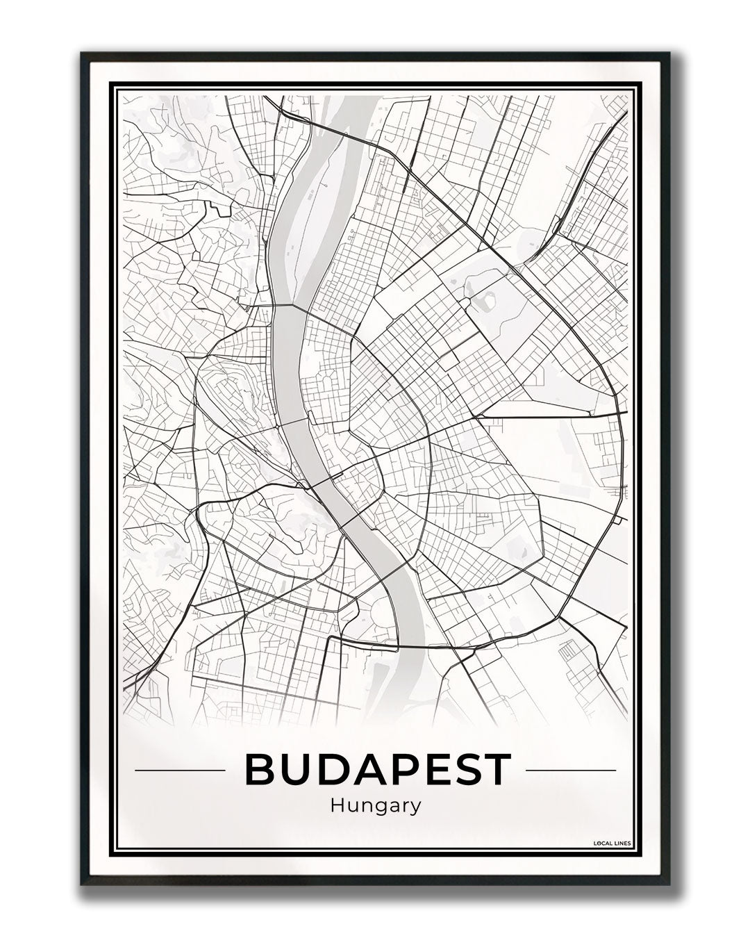 Boedapest Stadskaart – Poster - Light ingelijst