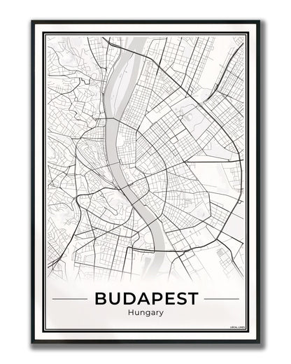 Boedapest Stadskaart – Poster - Light ingelijst
