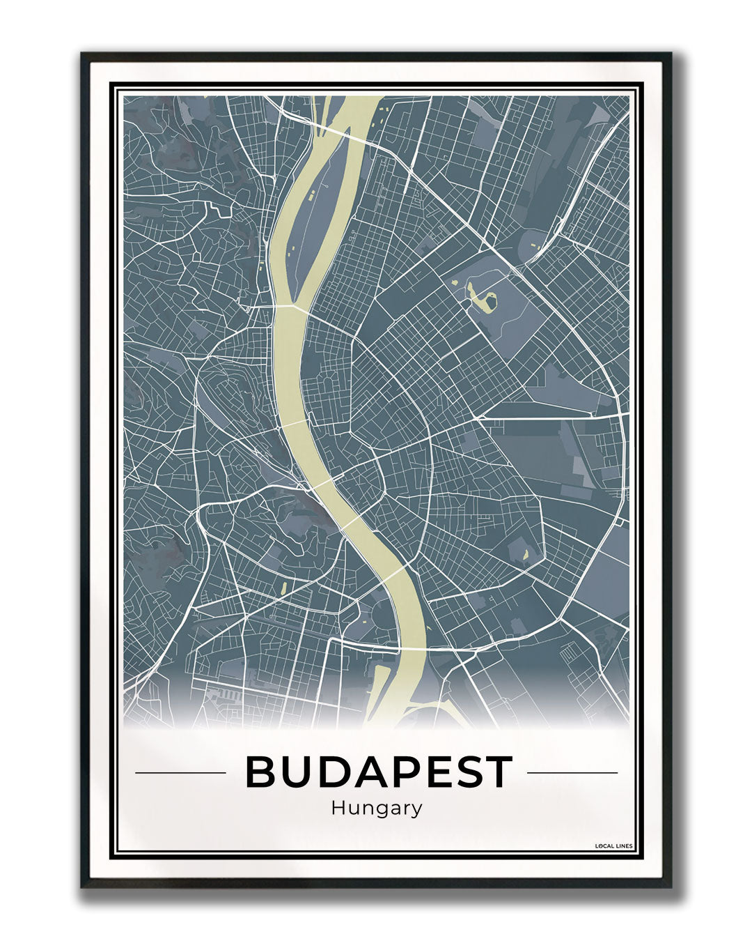 Boedapest Stadskaart – Poster - Midnight ingelijst