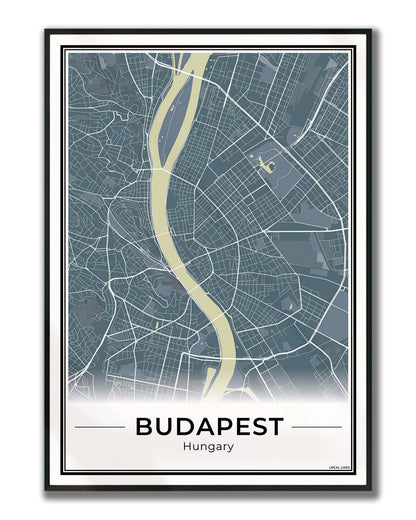 Boedapest Stadskaart – Poster - Midnight ingelijst