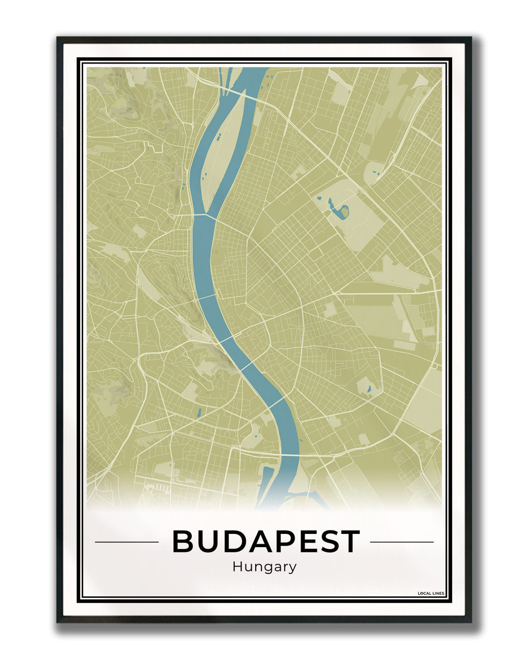 Boedapest Stadskaart – Poster - Moss ingelijst