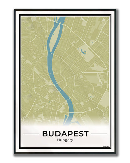 Boedapest Stadskaart – Poster - Moss ingelijst
