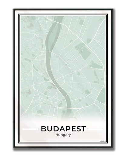 Boedapest Stadskaart – Poster - Sage ingelijst