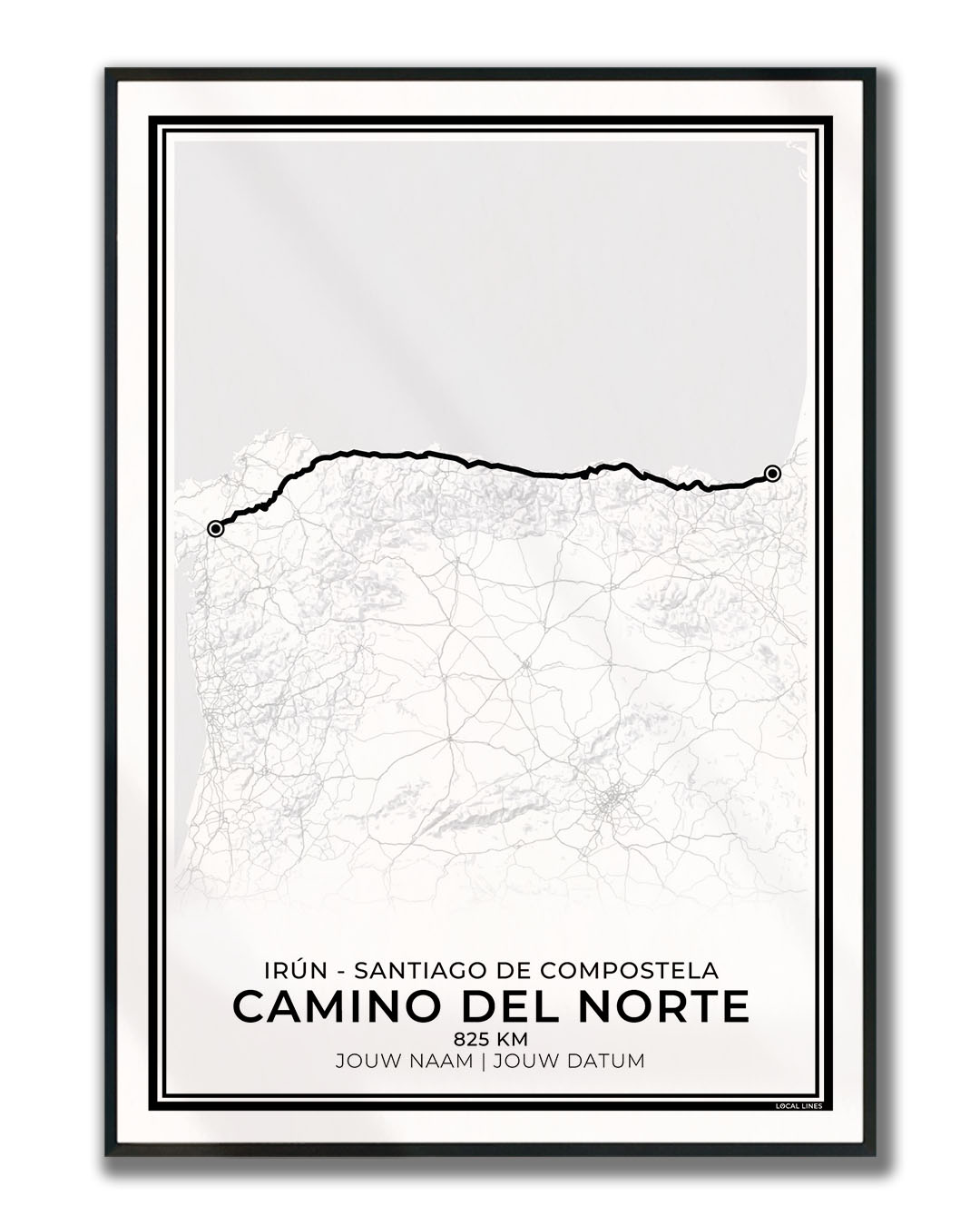 Camino del Norte wandelposter Santiago de Compostela geschikt als cadeau voor wandelaars
