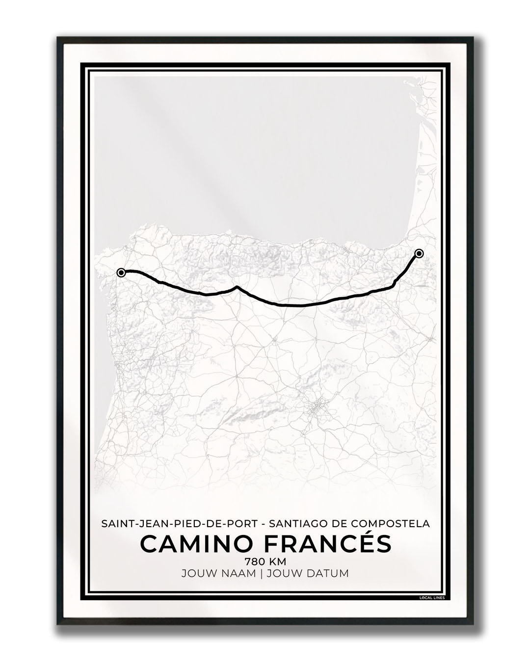 Camino Francés wandelposter Santiago de Compostela geschikt als cadeau voor wandelaars