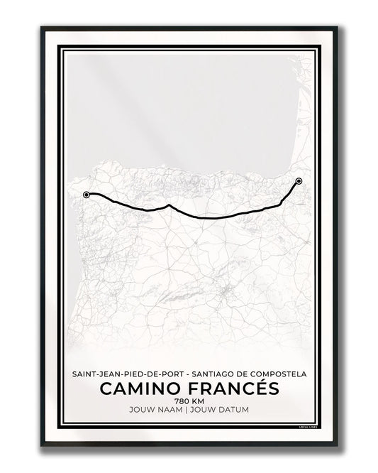 Camino Francés wandelposter Santiago de Compostela geschikt als cadeau voor wandelaars
