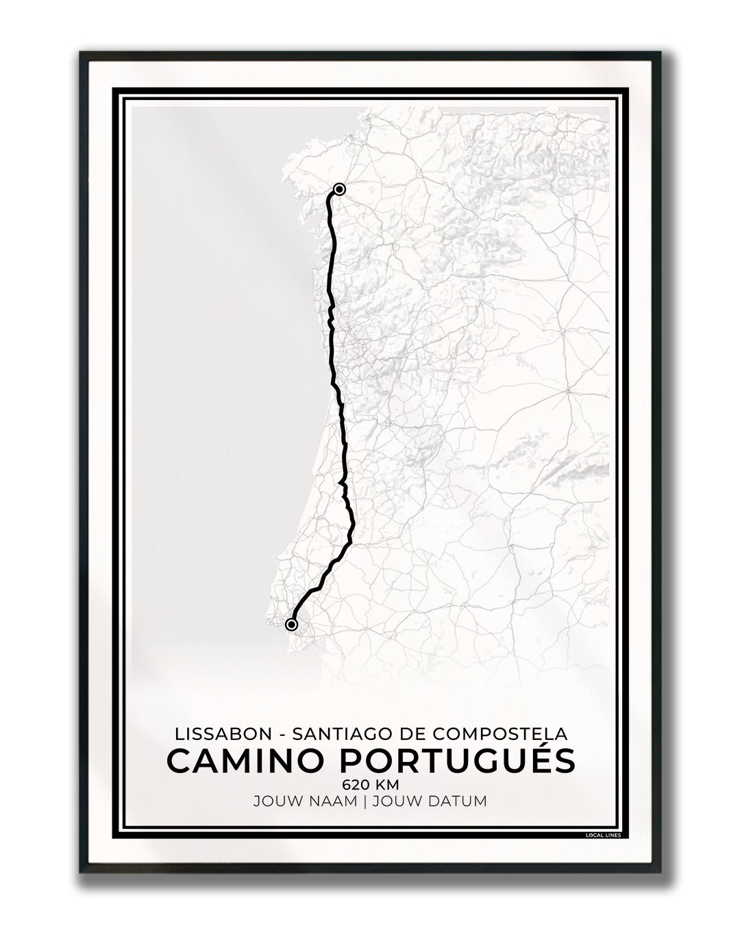 Camino Portugués wandelposter Santiago de Compostela geschikt als cadeau voor wandelaars