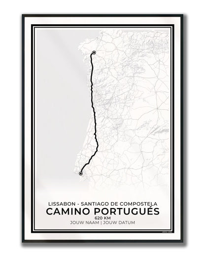 Camino Portugués wandelposter Santiago de Compostela geschikt als cadeau voor wandelaars
