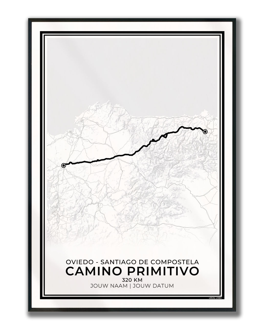 Camino Primitivo wandelposter Santiago de Compostela geschikt als cadeau voor wandelaars
