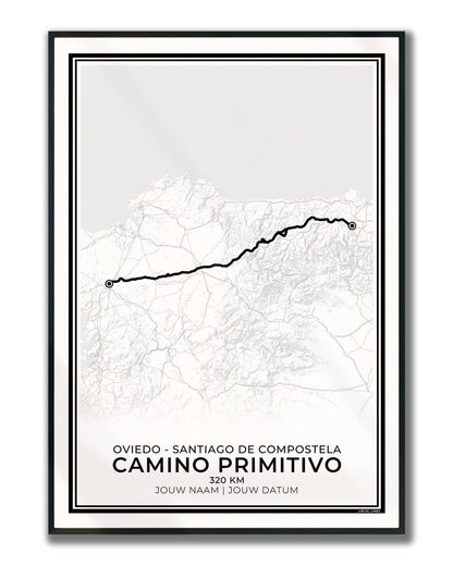 Camino Primitivo wandelposter Santiago de Compostela geschikt als cadeau voor wandelaars