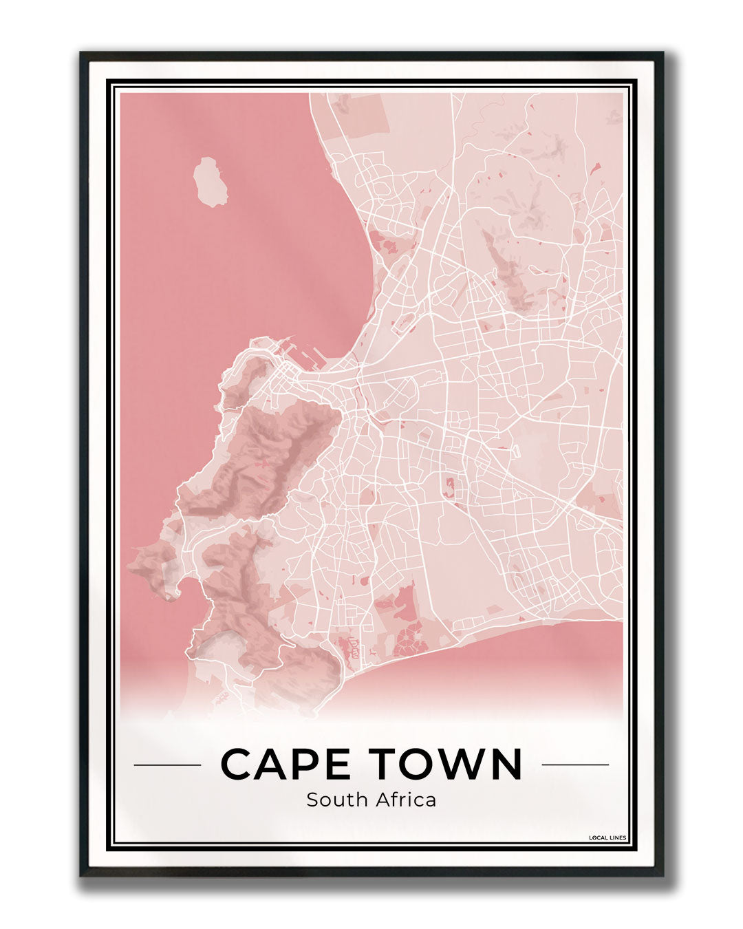 Kaapstad Stadskaart – Poster - Blush ingelijst