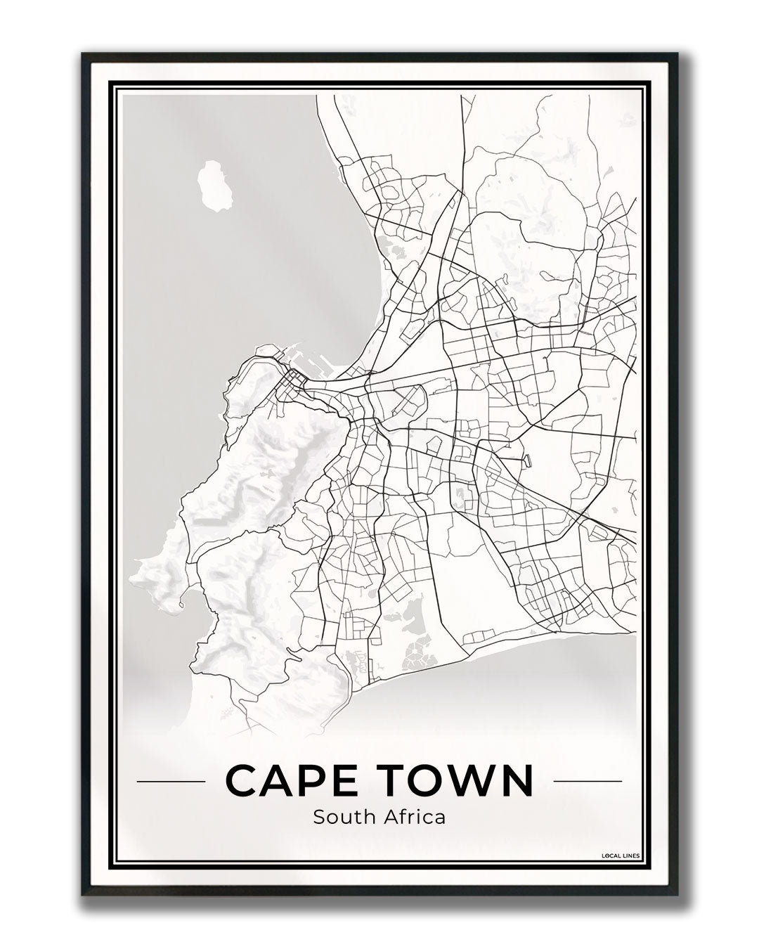 Kaapstad Stadskaart – Poster - Light ingelijst