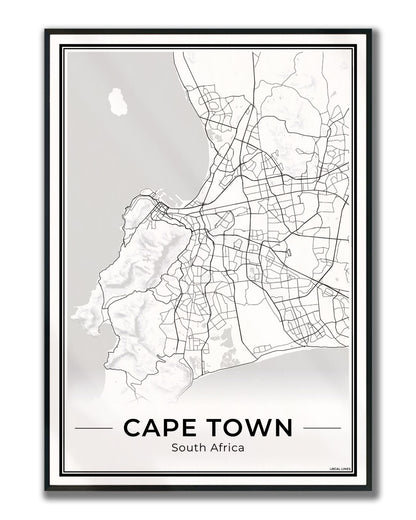 Kaapstad Stadskaart – Poster - Light ingelijst
